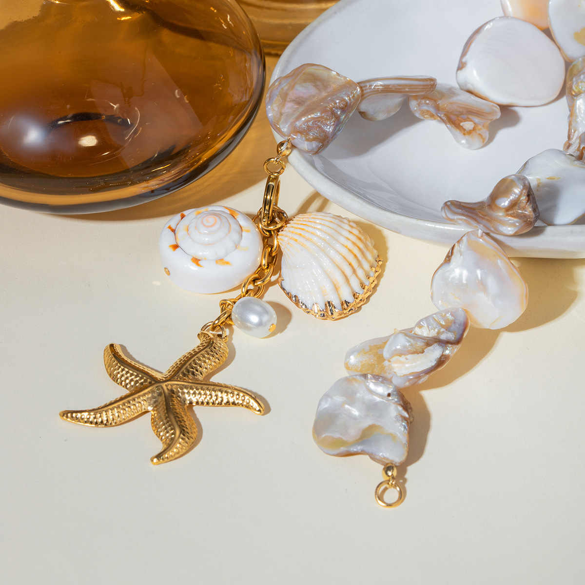 Organic Shell Necklace | PVD 18K Gold Plated, Stainless Steel, Water Proof - For Women | Includes: Necklace