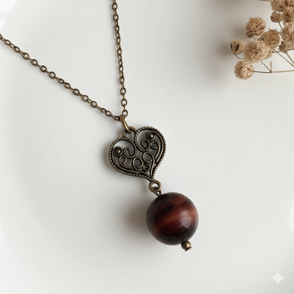 Dainty Bronze Heart Necklace | Red Tiger Eye - For Women | Includes: Necklace