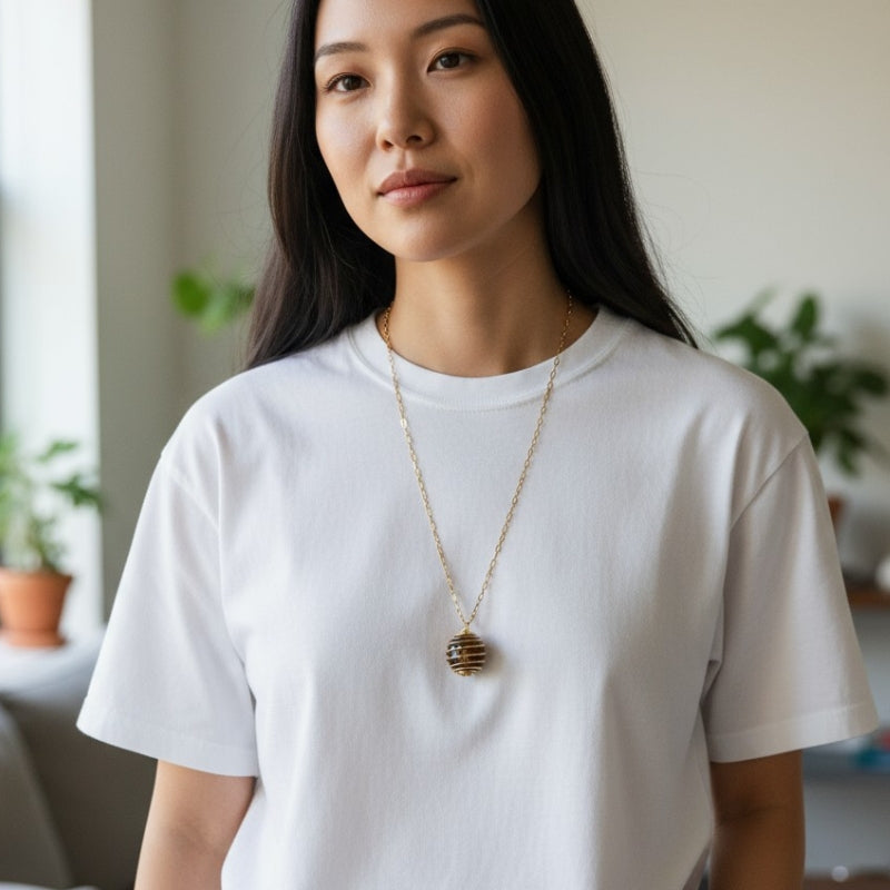 Chunky Whirl Courage Golden Necklace | Tiger Eye - For Women | Includes: Necklace