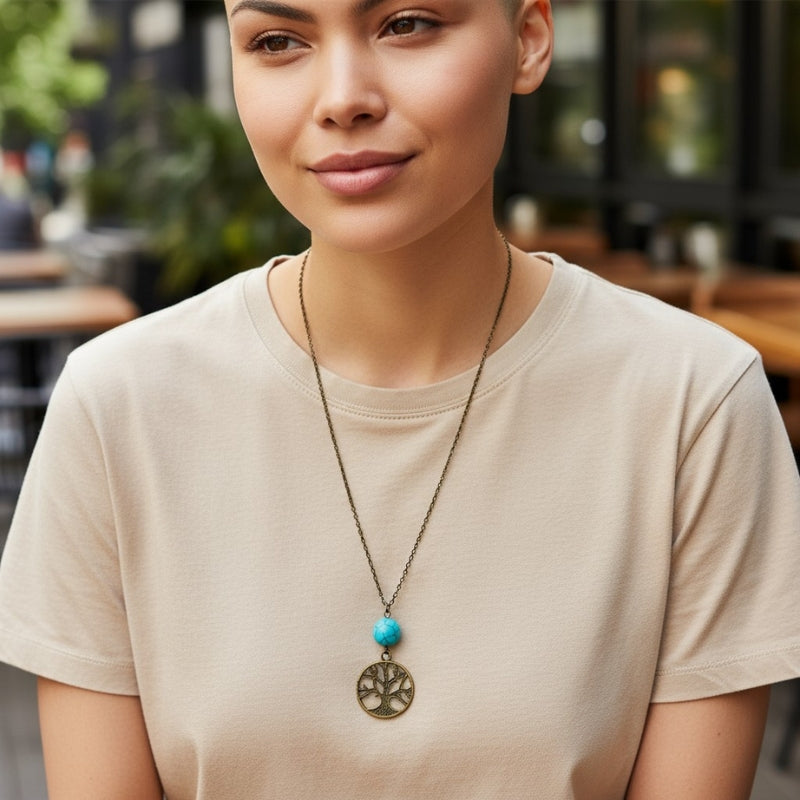 Banyan Tree Turquoise Necklace | Brass & Turquoise - For Women | Includes: Necklace