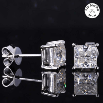 Princess Cut Earrings | 925 Silver & Zircon - For Women | Includes: Earrings