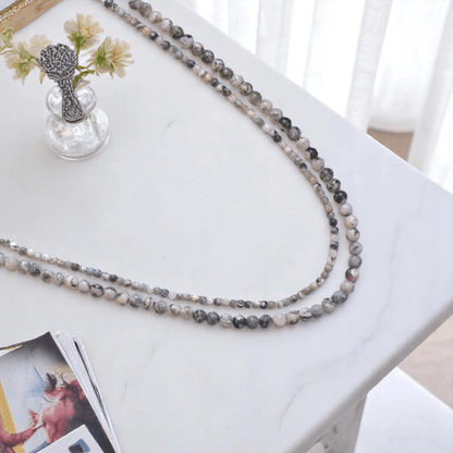 Double Layered Shadow Stone Necklace | Tree Agate Stone - For Women | Includes: Necklace (Set Of 2)
