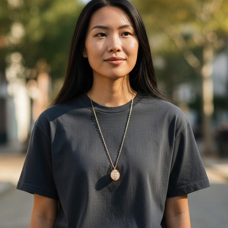 Chunky Whirl Golden Rose Necklace | Rose Quartz - For Women | Includes: Necklace