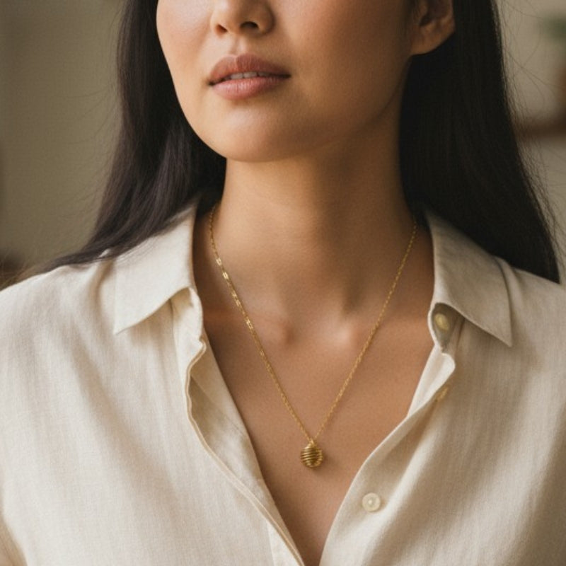 Dainty Whirl immunity Golden Necklace | Garnet Stone - For Women | Includes: Necklace