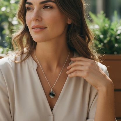 Dainty Whirl Black Mamba Silverish Necklace | Lava Stone - For Women | Includes: Necklace