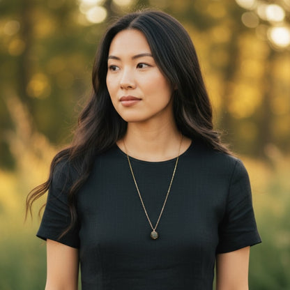 Dainty Whirl Peacock Golden Necklace | Azurite Stone - For Women | Includes: Necklace