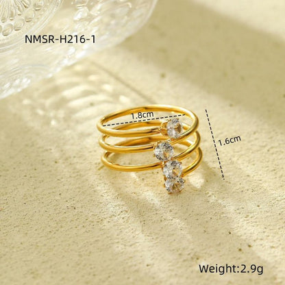 Triple Layer Zircon Adjustable Ring | 18K PVD Gold Plated- For Women | Includes: Ring