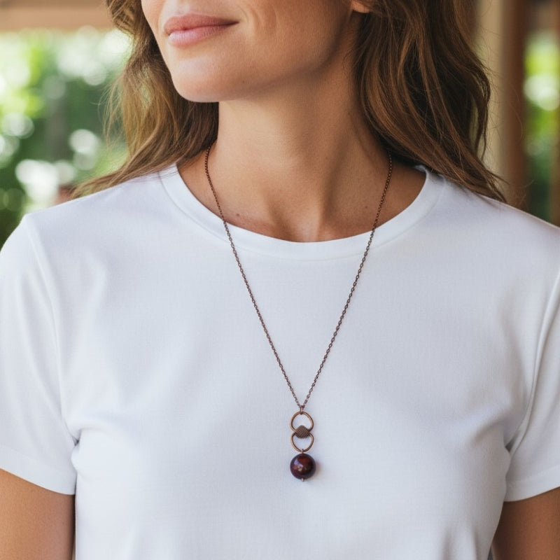 Dainty Bronze Hook Necklace | Red Tiger Eye - For Women | Includes: Necklace