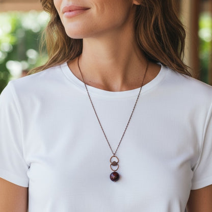 Dainty Bronze Hook Necklace | Red Tiger Eye - For Women | Includes: Necklace