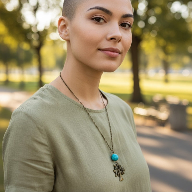 Tree Turquoise Necklace | Brass & Turquoise - For Women | Includes: Necklace