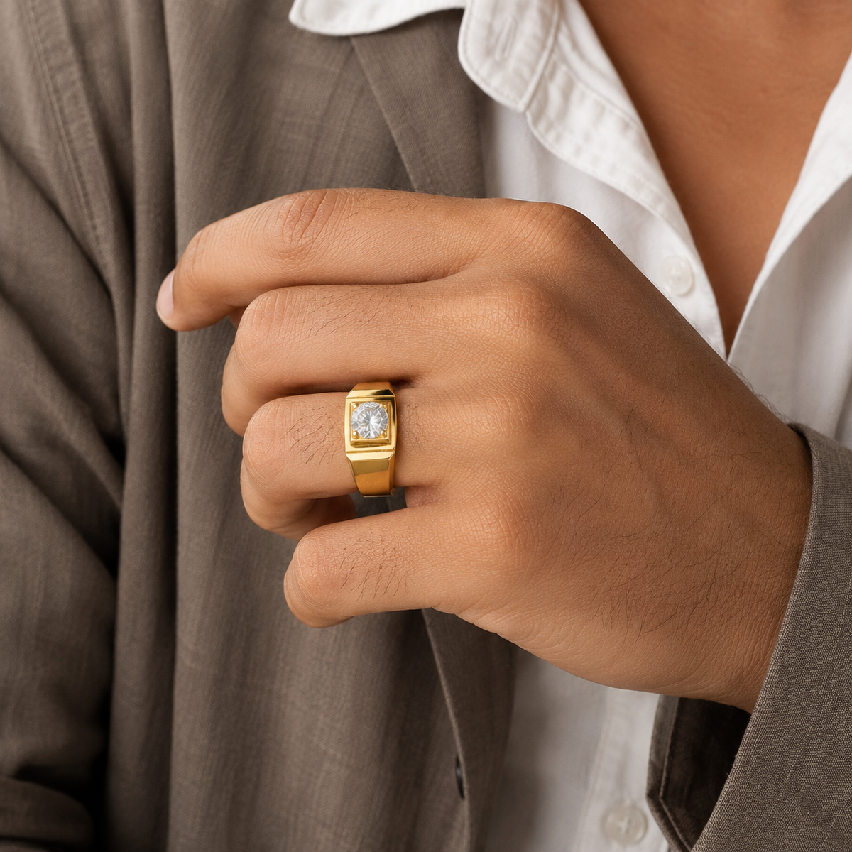 Regular Classic Solitire Clear Zircon Ring | 18K Real Gold PVD Plated– For Men | Includes: Ring