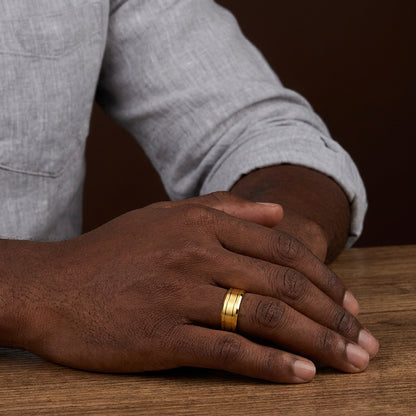 Dual Line Classic Golden Ring | 18K Real Gold PVD Plated– For Men | Includes: Ring