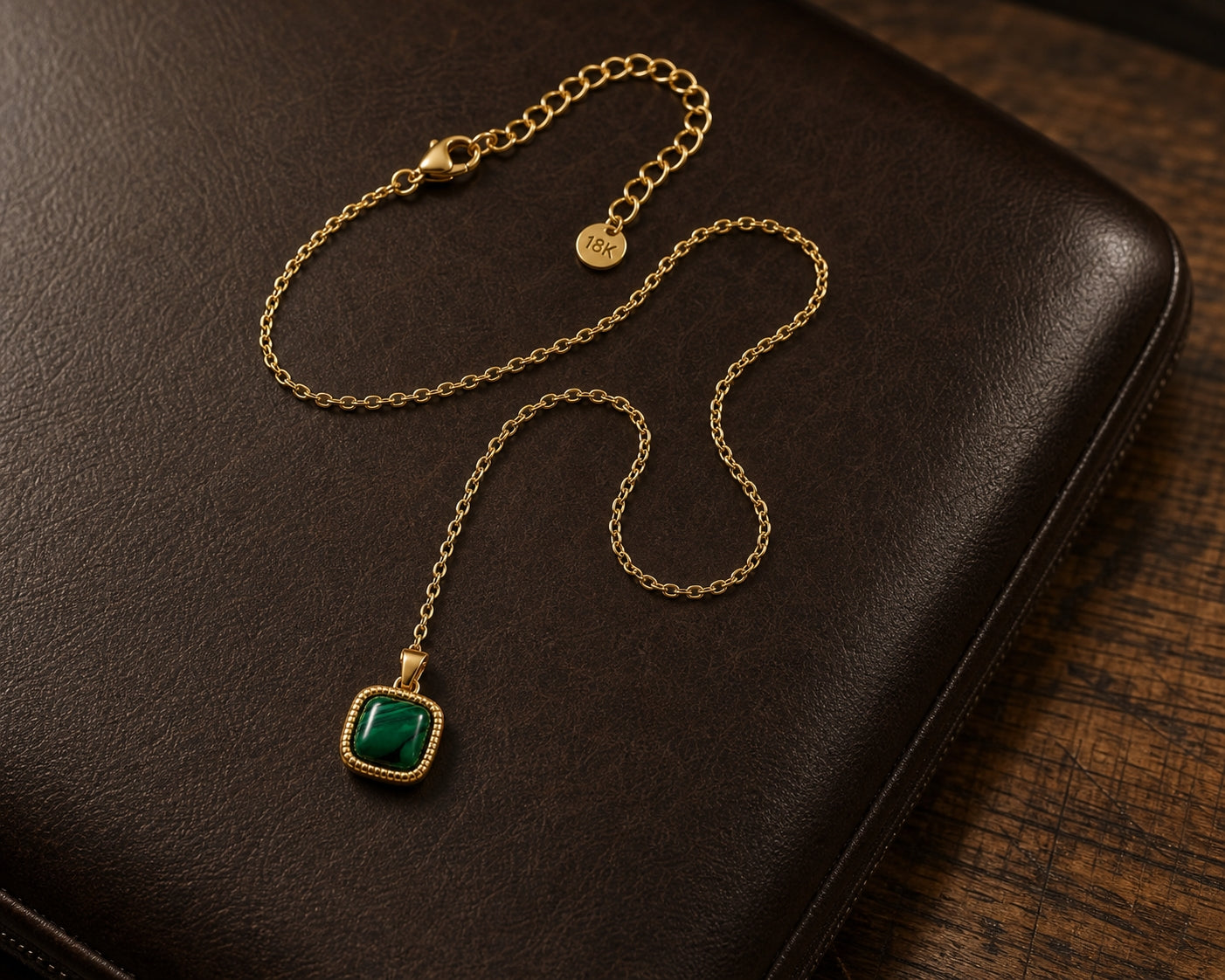 Malachite Center Piece Men's Dainty Necklace | 18K PVD Gold Plated - For Men| Includes: Necklace