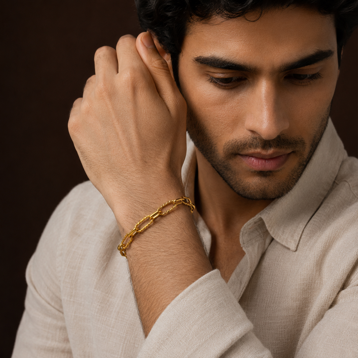 Wide Link Everyday Flexi Size Golden Steel Bracelet | 18K PVD Gold Plated- For Men | Includes: Bracelet