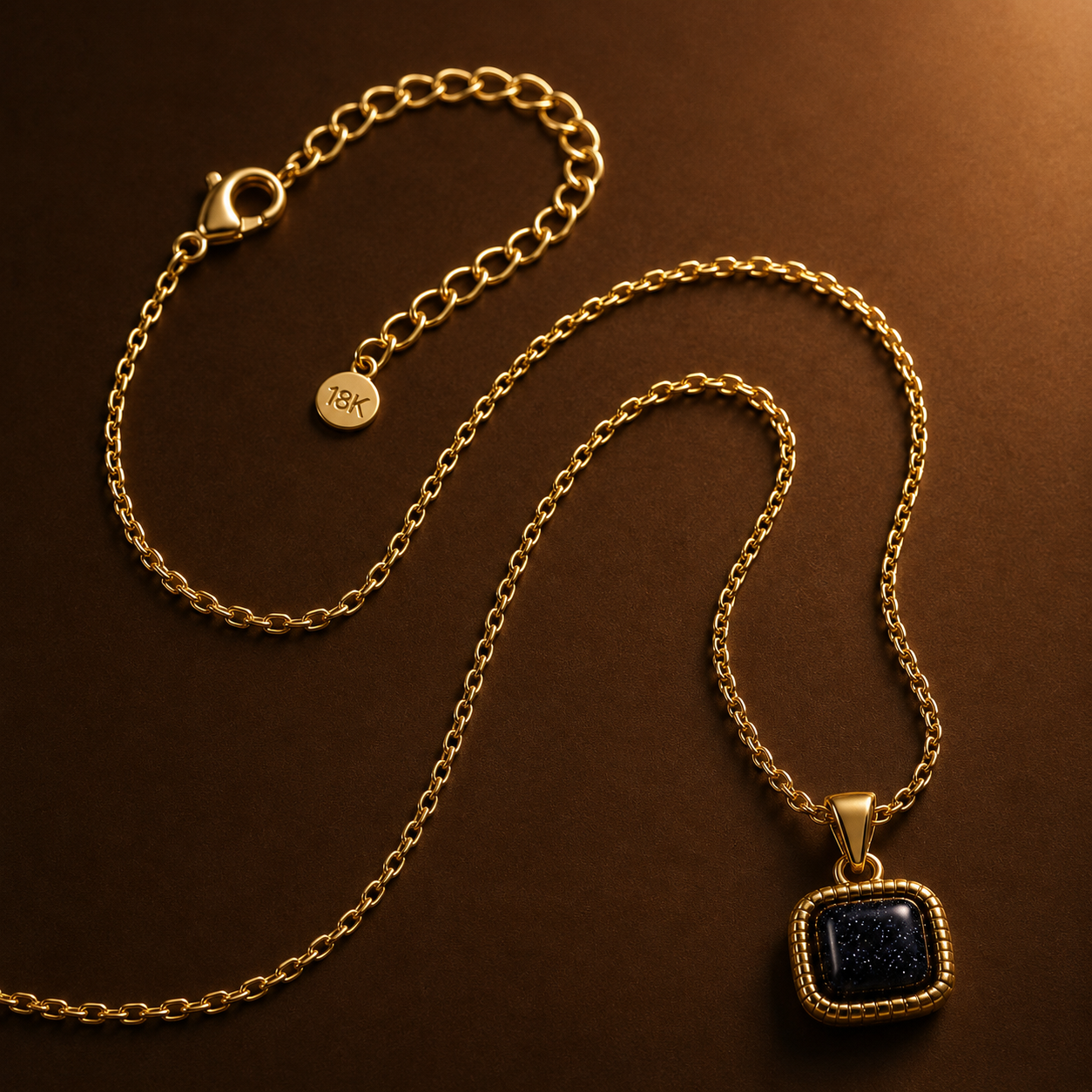Blue Sandstone Center Piece Men's Dainty Necklace | 18K PVD Gold Plated - For Men| Includes: Necklace