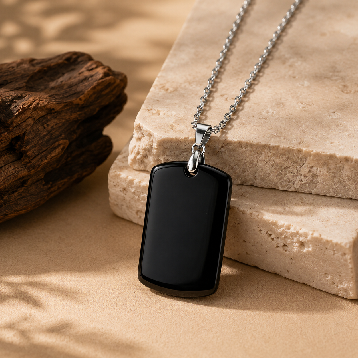 Black Onyx REAL Stone Men's Necklace | Stainless Steel - For Men| Includes: Necklace