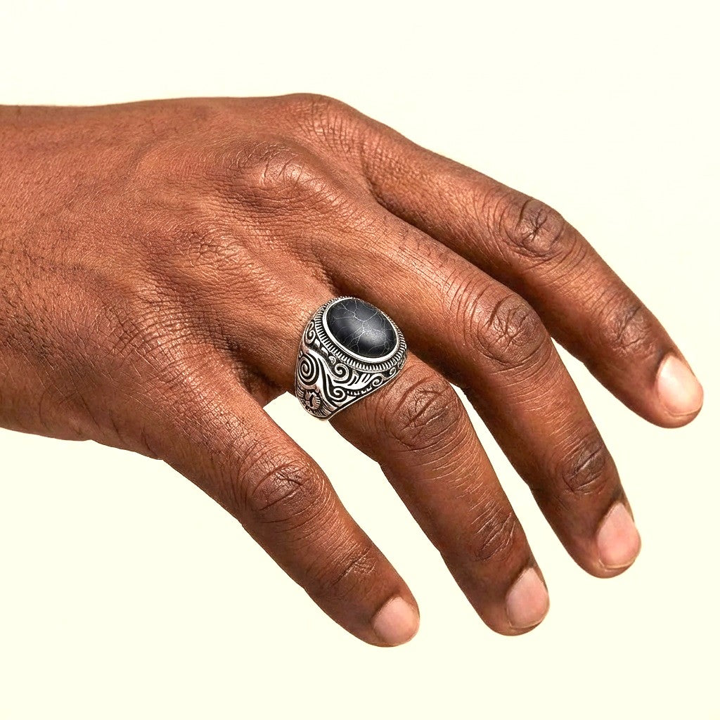 BOLD Black Turquoise Stone STEEL Ring | Stainless Steel– For Men | Includes: Ring