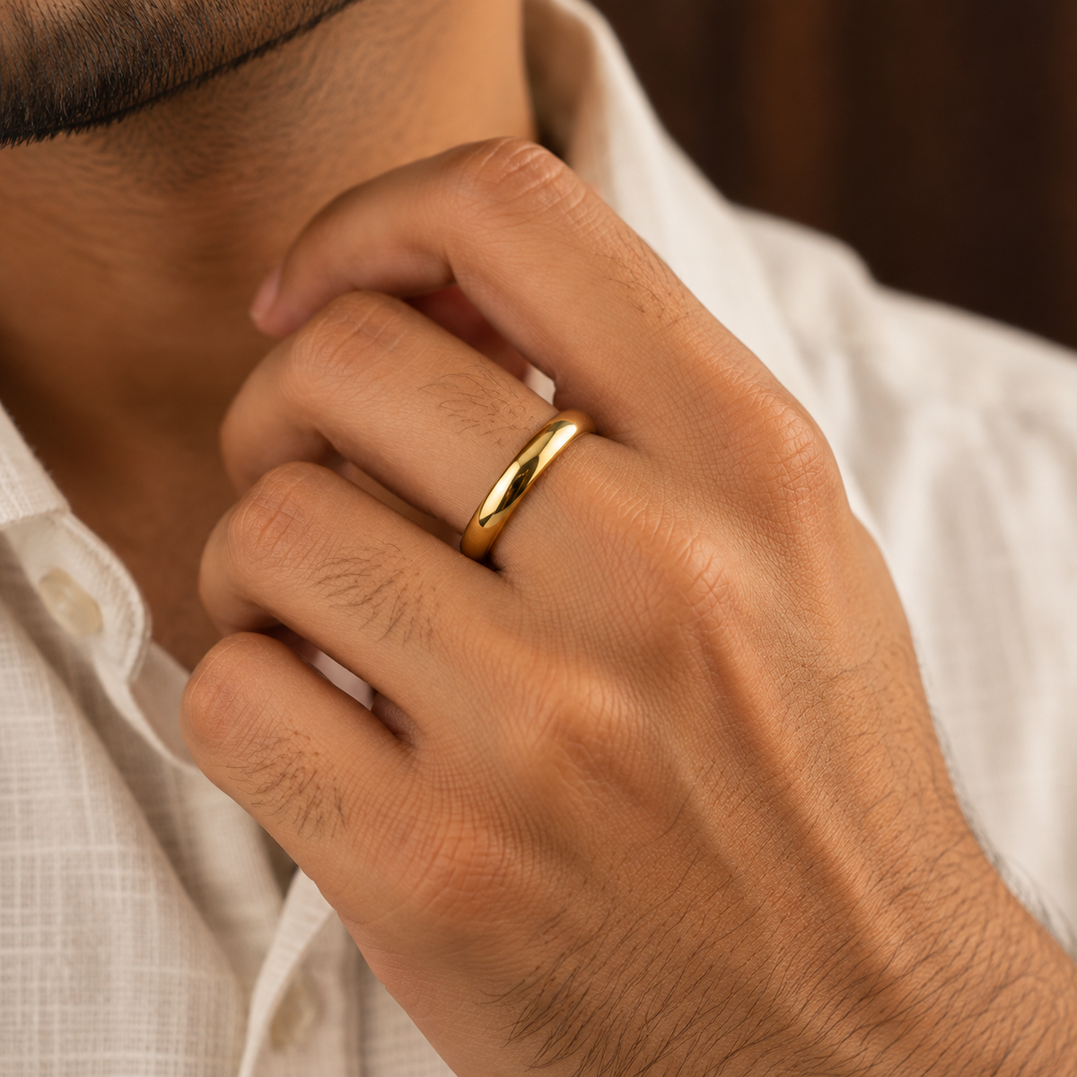 Everyday Ring with REAL GOLD Finish (4mm) | 18K PVD Gold Plated– For Men | Includes: Ring