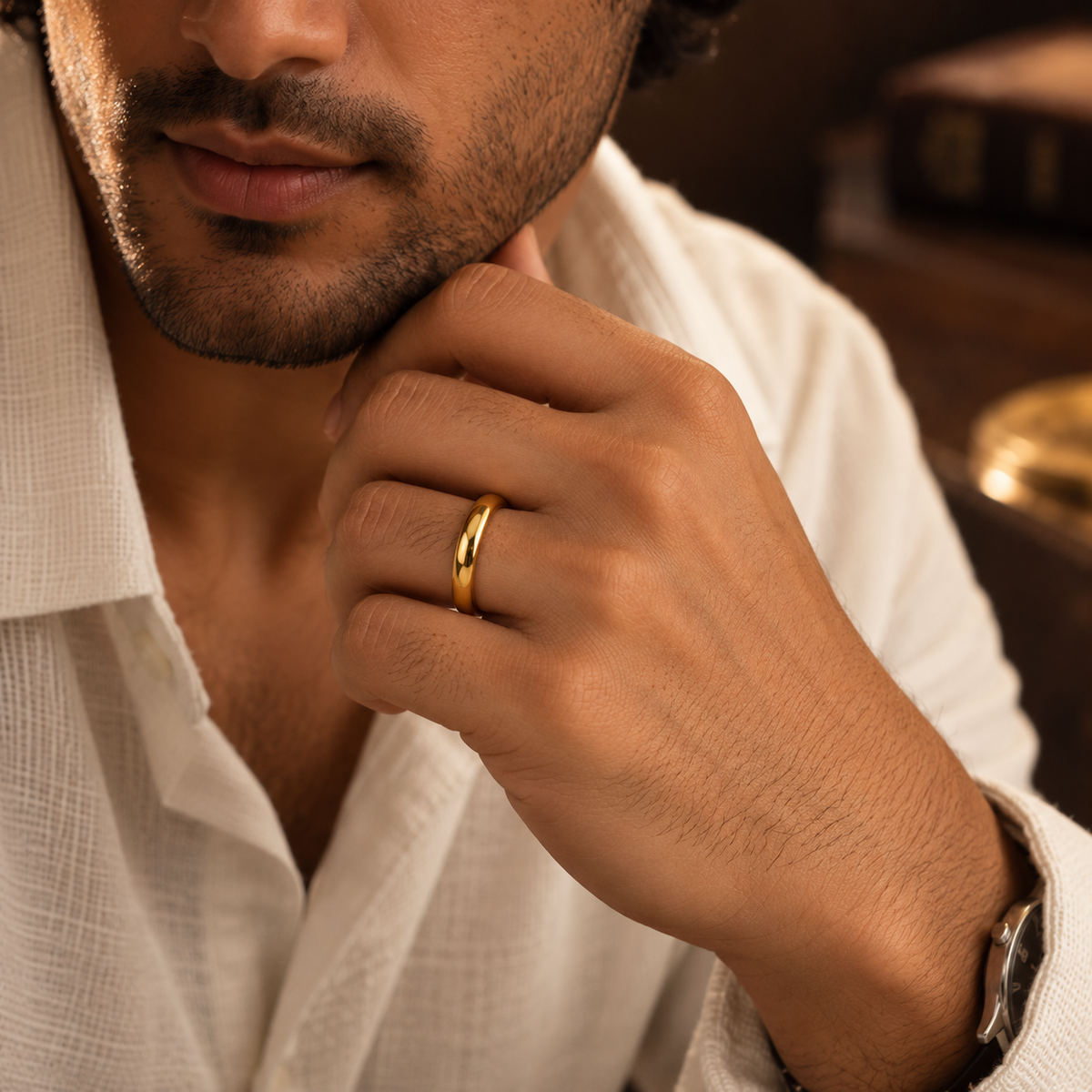 Everyday Ring with REAL GOLD Finish (4mm) | 18K PVD Gold Plated– For Men | Includes: Ring