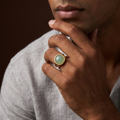 Green Jade Real Stone Flexi Size Goldenn Ring | 18K Real Gold PVD Plated– For Men | Includes: Ring