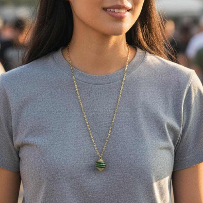 Dainty Whirl Clarity Golden Necklace | Aventurine Stone - For Women | Includes: Necklace