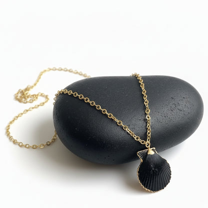 Black calico scallop Necklace | Natural Scallop - For Women | Includes: Necklace