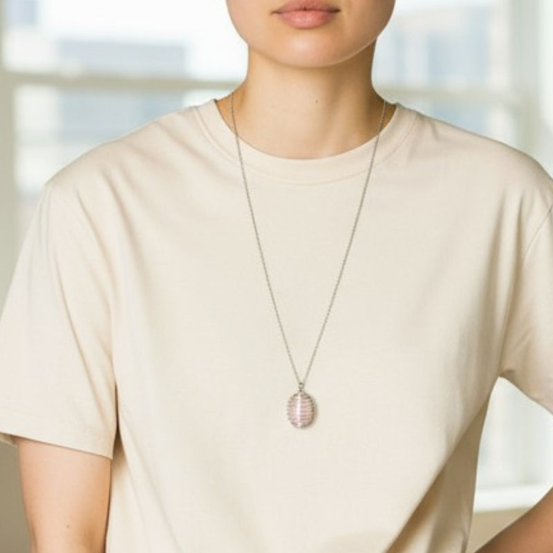 Chunky Whirl Silverish Rose Necklace | Rose Quartz - For Women | Includes: Necklace