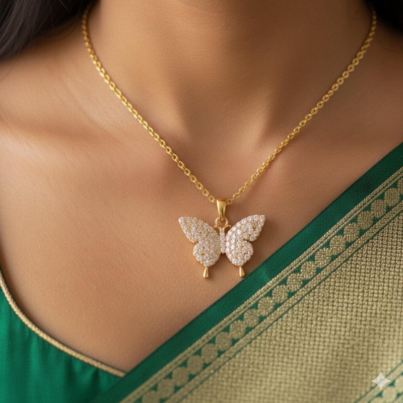 Dainty Zircon Butterfly Necklace | Cubic Zircon- For Women | Includes: Necklace