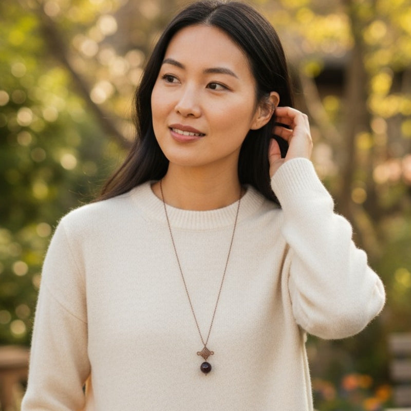 Dainty Bronze Squareyard Necklace | Red Tiger Eye - For Women | Includes: Necklace