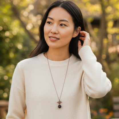 Dainty Bronze Squareyard Necklace | Red Tiger Eye - For Women | Includes: Necklace