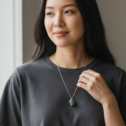 Dainty Whirl Clarity Silverish Necklace | Aventurine Stone - For Women | Includes: Necklace