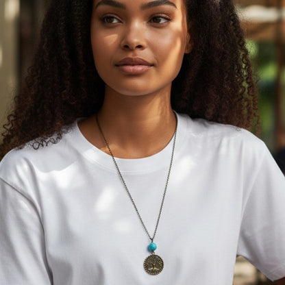 Tree of Life Turquoise Necklace | Brass & Turquoise - For Women | Includes: Necklace