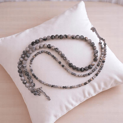 Double Layered Shadow Stone Necklace | Tree Agate Stone - For Women | Includes: Necklace (Set Of 2)