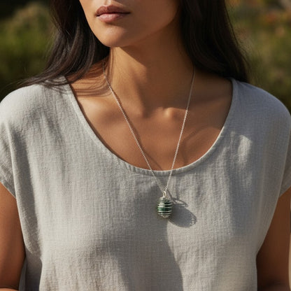 Chunky Whirl Silverish Nature Necklace | Tree Agate- For Women | Includes: Necklace