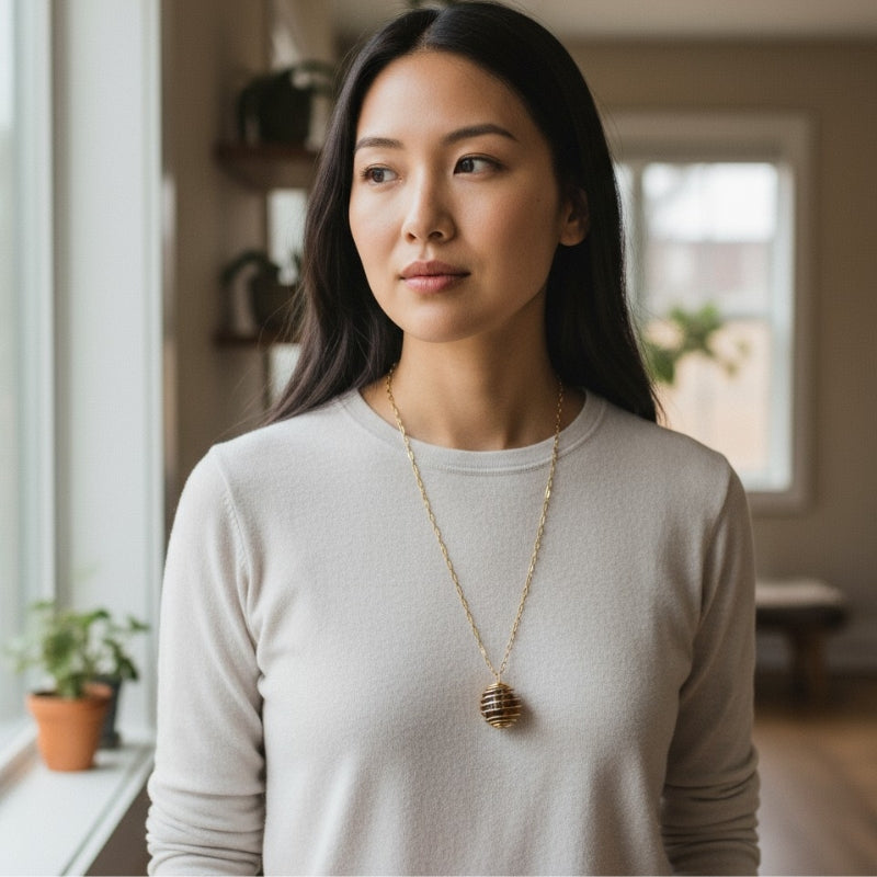Chunky Whirl Courage Golden Necklace | Tiger Eye - For Women | Includes: Necklace