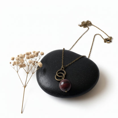 Dainty Bronze Double Loop Necklace | Red Tiger Eye - For Women | Includes: Necklace