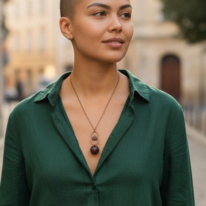 Dainty Bronze Hook Necklace | Red Tiger Eye - For Women | Includes: Necklace