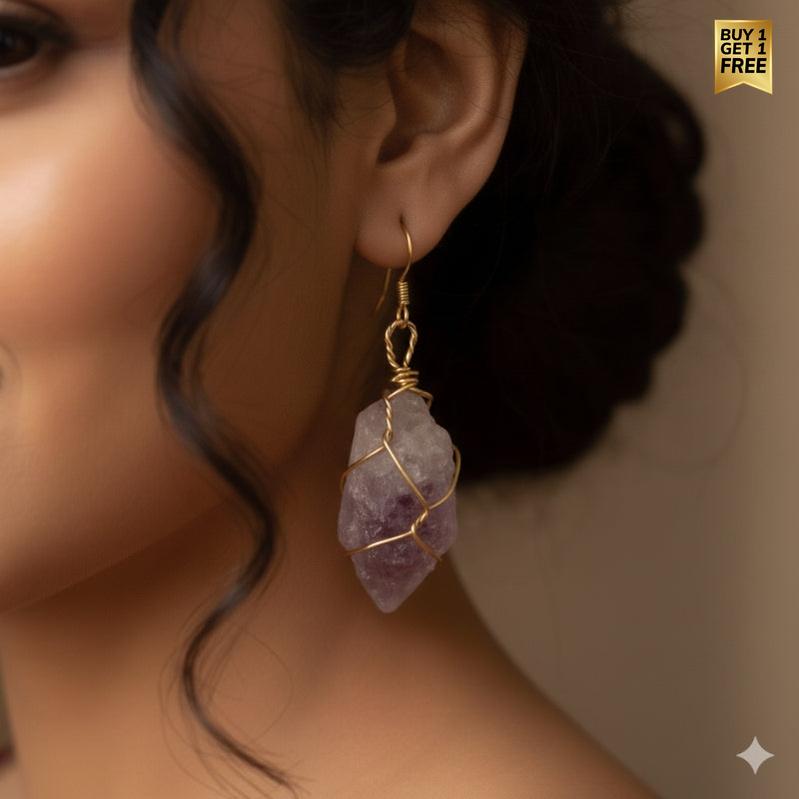 Raw Amethyst Chunky  Earring | 18K PVD Gold Plated - For Women | Includes: Earring