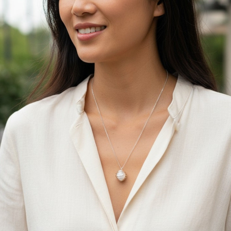 Dainty Whirl Rosy Silverish Necklace | Rosae Quartz - For Women | Includes: Necklace