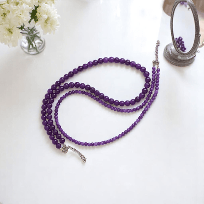 Double Layered Deep Purple Necklace | Amethyst Stone - For Women | Includes: Necklace (Set Of 2)