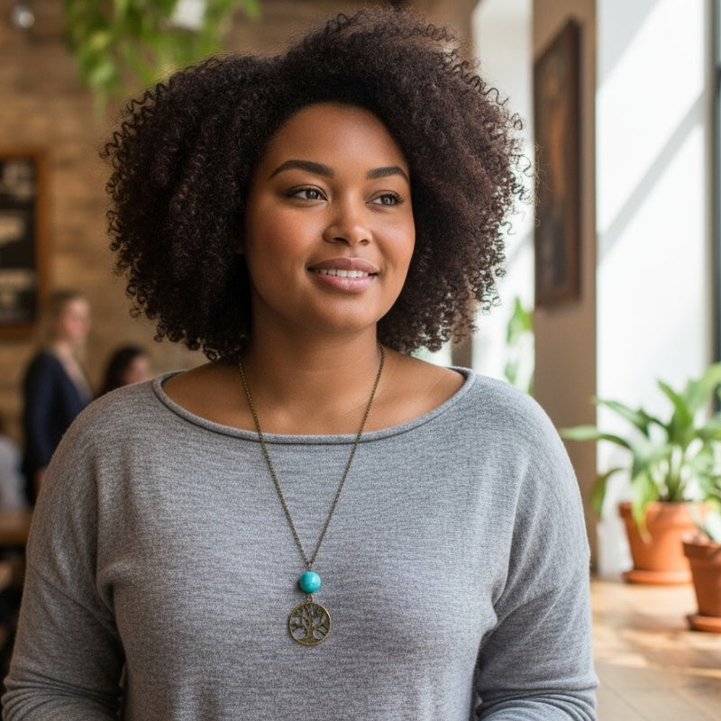 Banyan Tree Turquoise Necklace | Brass & Turquoise - For Women | Includes: Necklace