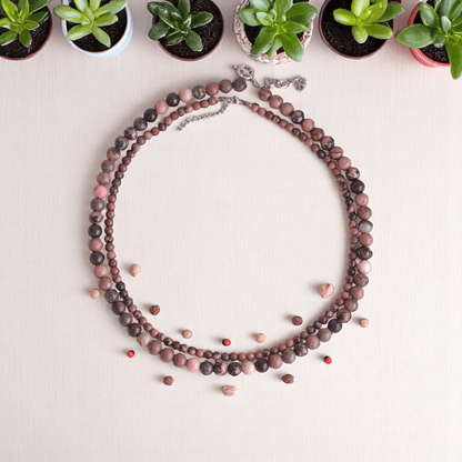 Double Layered Love Rhodonite Necklace | Rhodonite Stone - For Women | Includes: Necklace (Set Of 2)