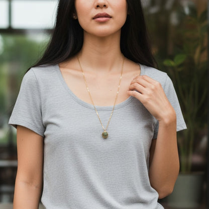 Dainty Whirl Peacock Golden Necklace | Azurite Stone - For Women | Includes: Necklace