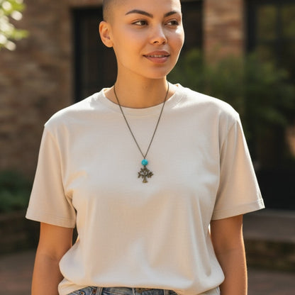 Tree Turquoise Necklace | Brass & Turquoise - For Women | Includes: Necklace