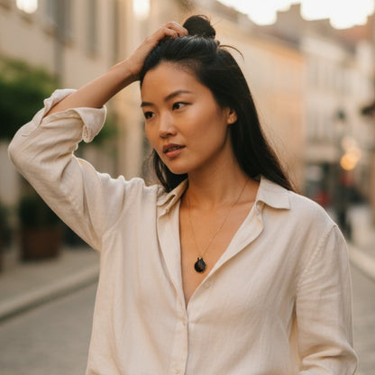 Black calico scallop Necklace | Natural Scallop - For Women | Includes: Necklace