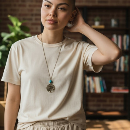 Leafy Tree Turquoise Necklace | Brass & Turquoise - For Women | Includes: Necklace