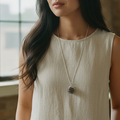 Dainty Whirl Black Mamba Silverish Necklace | Lava Stone - For Women | Includes: Necklace