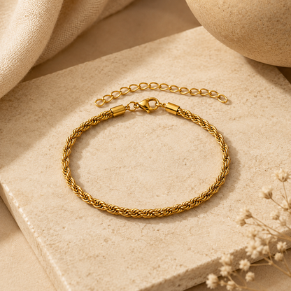 Golden Rope Flexi Size Steel Regular Bracelet (6MM) | 18K PVD Gold Plated- For Men | Includes: Bracelet