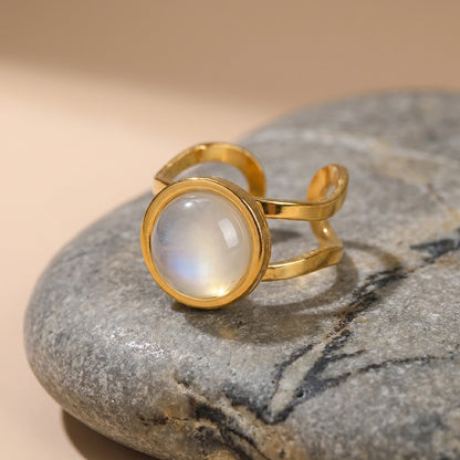 Moon Light Real Stone Flexi Size Golden Ring | 18K Real Gold PVD Plated– For Men | Includes: Ring