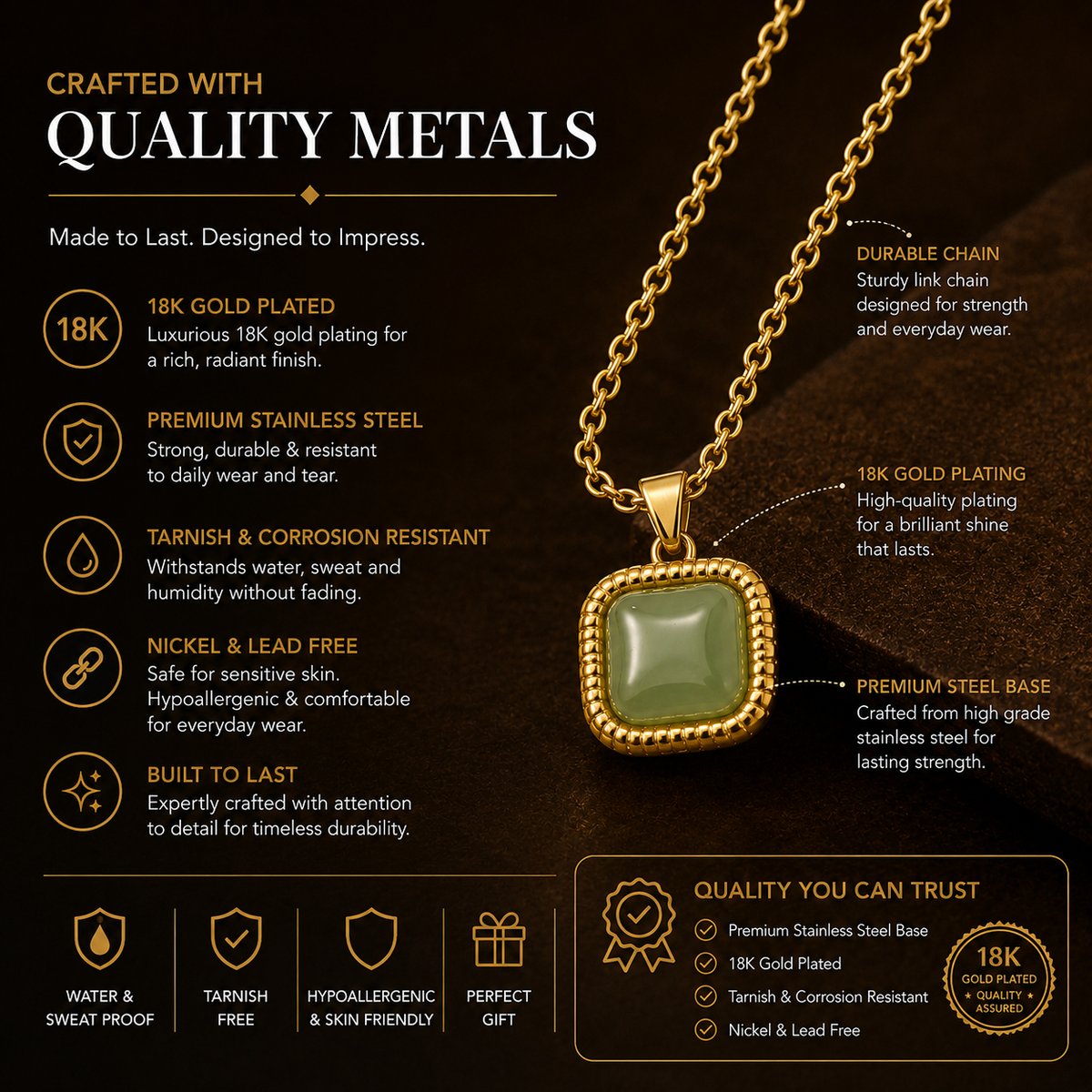 Olive Glow CUSHION Necklace | Gold-Tone - For Women | Includes: Necklace